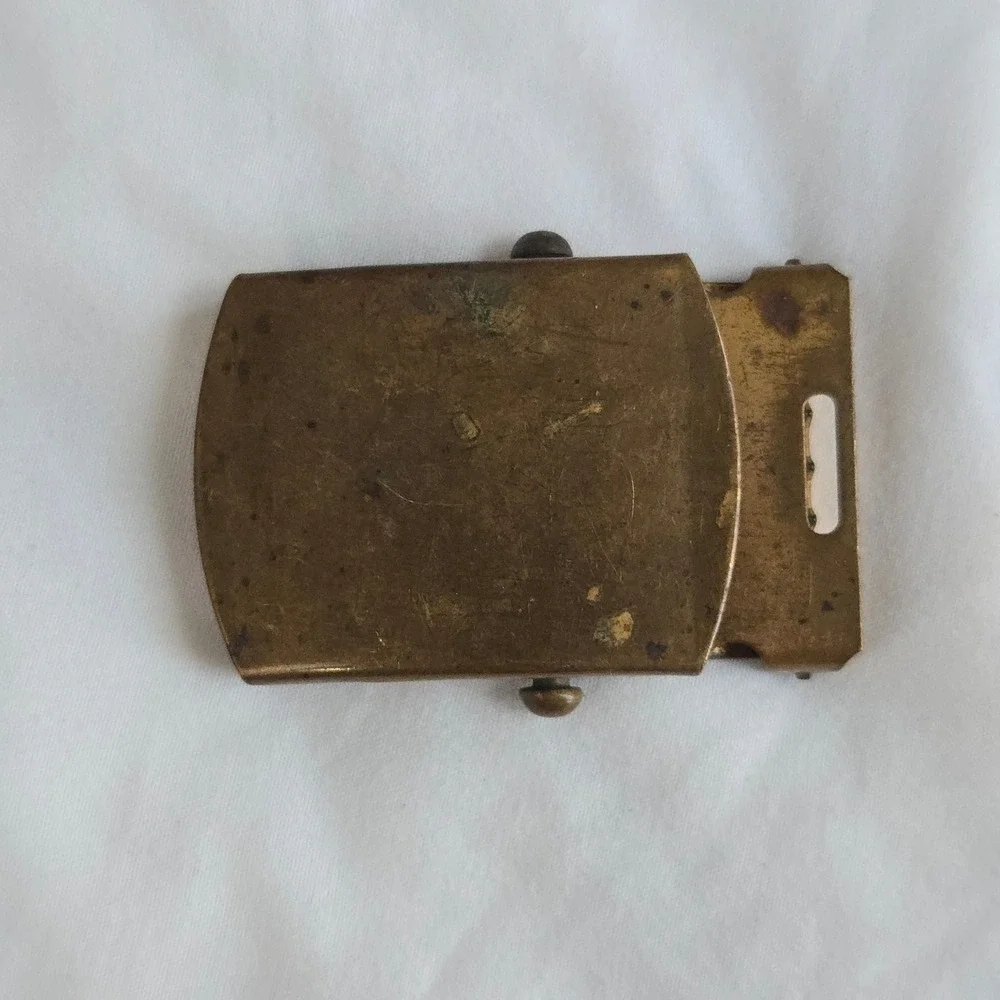 VTG Belt Buckle Gold Mens OS Solid‎ Brass Military Slider Made In USA Unbranded